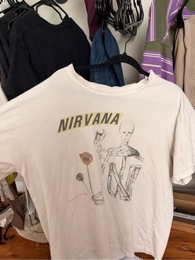 Gildan White Nirvana Graphic Tee with Yellow Logo